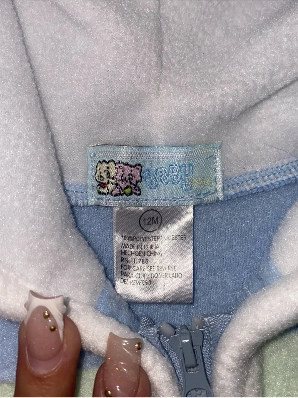 Soft Blue Hooded Baby Jacket with Animal Embroidery